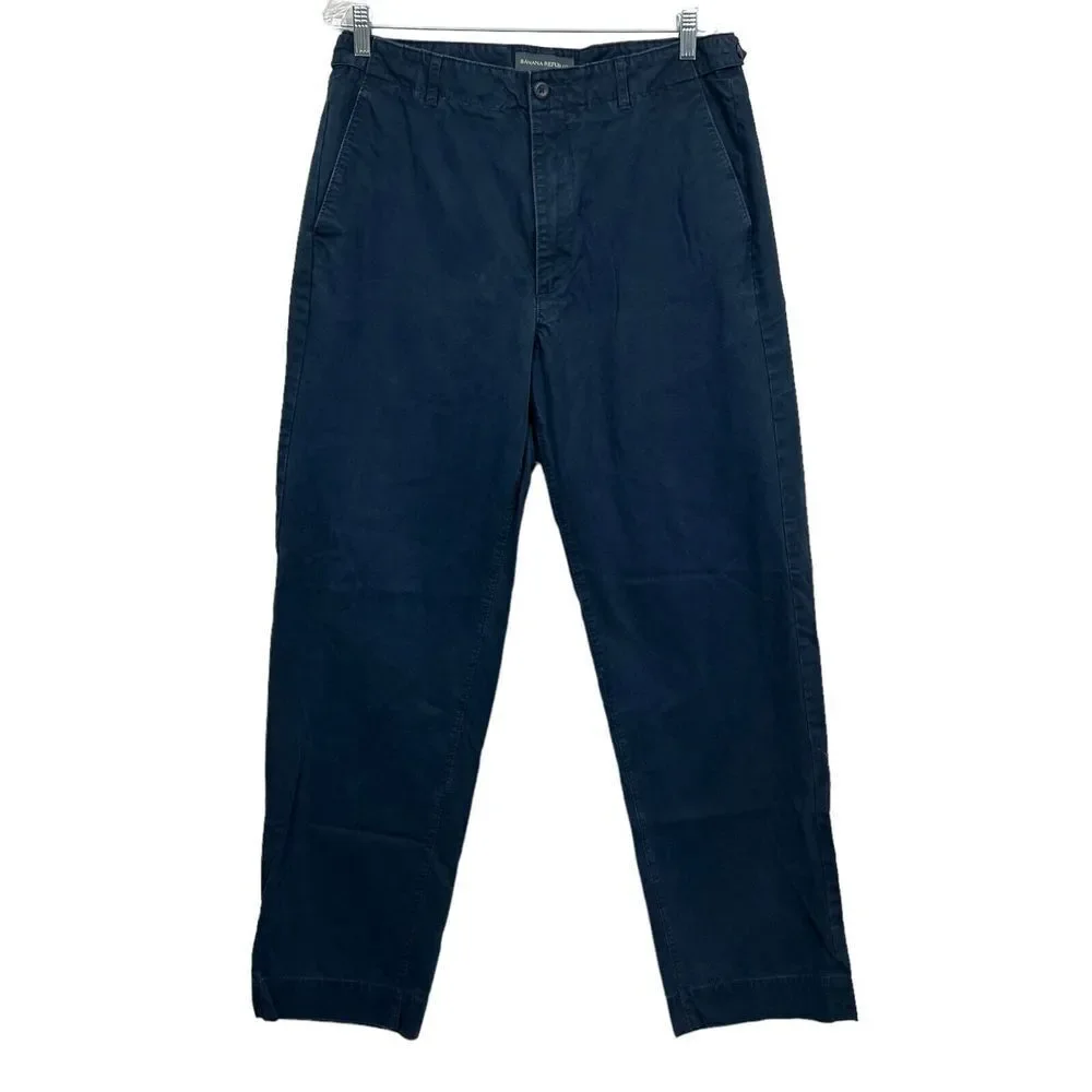 Banana Republic Men Chino Pants Straight Flat Front Slash Pockets Navy Size W34*